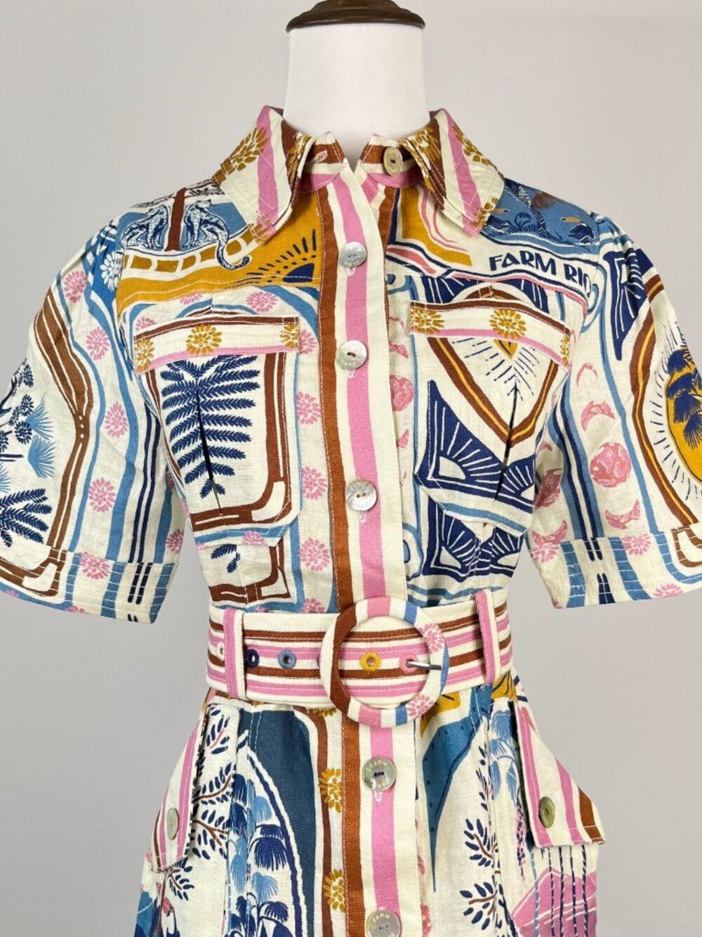 FARM Rio Multicolor Printed Mini Dress — Blue, Pink, Cream, Gold - Picture 5 of 16